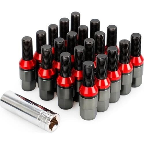 20PCS Steel Taper Conical Seat Wheel Bolts Lug Bolt With Caps For Bolts &key M12X1.25 M12X1.5 M14*1.25 M14*1.5 Lug Nuts For BMW