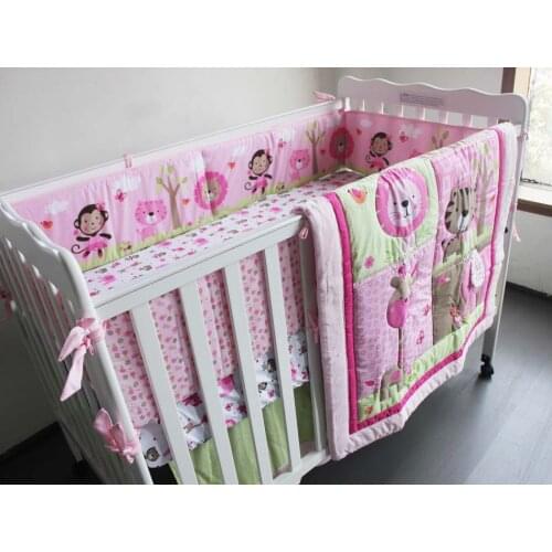 7PCS embroidery Crib Baby Bedding Set ropa de cuna Baby Nursery Bedding (4bumper+duvet+bed cover+bed skirt)