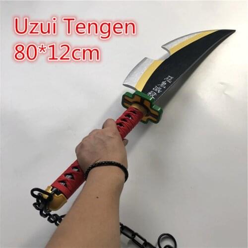80cm Anime Kimetsu No Yaiba Tengen Uzui Twin Swords Cosplay Weapon Props for Hallween Christmas Party Events Carnival wood Props