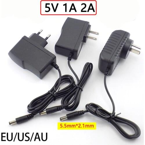 Adapter DC 5V 1A 2A AC / DC Converter Power 5 V Volt Power Supply Charger DC US EU AU Plug 5.5mmx2.1mm For LED Strip Lamp