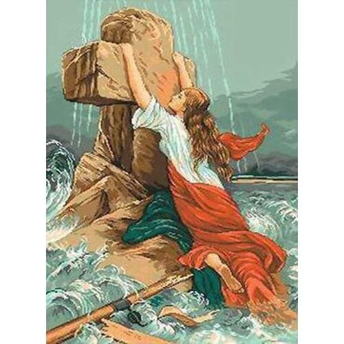 5D Diamond Embroidery "Girl & Cross" 5D DIY Diamond Painting Full Square / Round Diamond Mosaic Rhinestones Decor Painting FG454