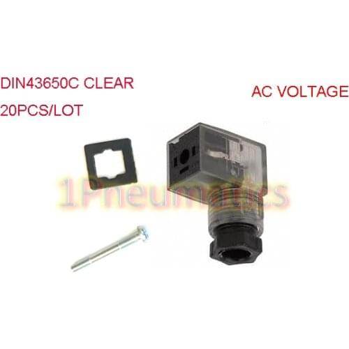 Free Shipping 20PCS/LOT Din 43650-C Line-Socket Plug for Valve Solenoid Coils Connector DIN43650C w LED Light AC Voltage