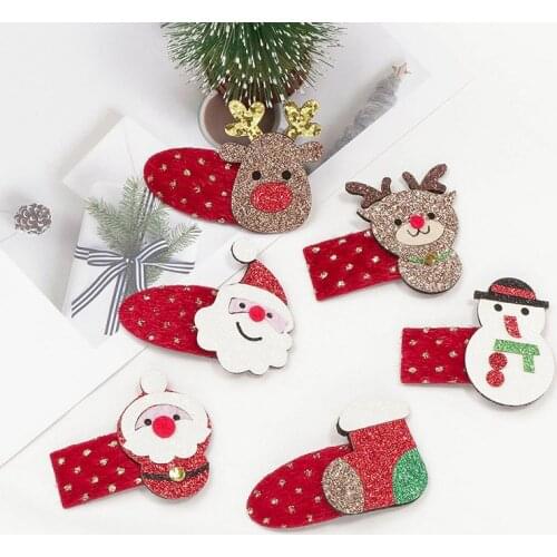 Baby Girl Glitter Christmas Santa Claus Hairpin Elk Sock Hair Clips Colorful Snowman Barrettes Bebes Accesorios Kids Headwear