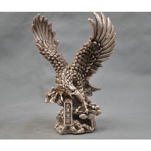 Decoration bronze factory outlets Tibet Silver 8"Collectible Decorated Old Handwork Tibet Silver Carve Eagle Dapeng wing Statu