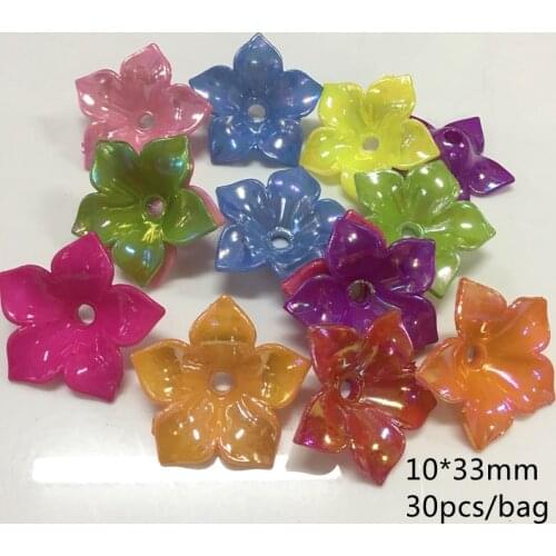 10*33mm Acrylic Big five-petal flower beads high quality DIY solid colorful beads for needlework Jewelry making 30pcs Meideheng