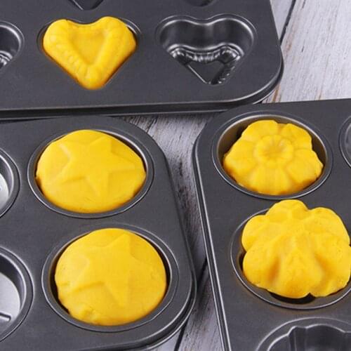 6 Cavity Star Heart Cupcake Mold Cake Muffin Pans Carbon Steel Kitchen Baking R7RC