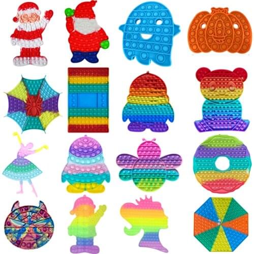 Novelty Funny Push Bubble Fidget Toys For Children Rainbow Bear Shaped Fidget Toys Autism Reliever Push It Bubble Finger Game