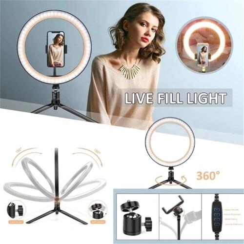 10" 26CM Ring Light Clip with Clamp Mount Desk Makeup Video 360 Degrees Rotatable Ring Lamp Dimmable Color Live Steam Webcam