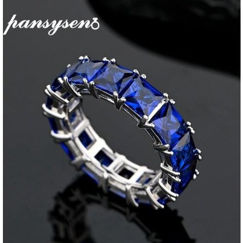 PANSYSEN Solid 925 Silver 5x5MM Emerald Sapphire Gemstone Anniversary Engagement Rings for Women Vintage Fine Jewelry Wholesale