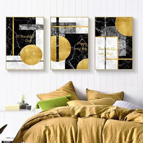 3 Pieces Geometric Golden Black Nordic Canvas Painting Abstract Modern Wall Decoration Pictures Living Room Wall Art Decor