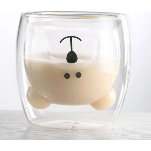 Creative Cute Bear Double-layer Coffee Mug Double Glass Cup Carton Animal Milk Glass Lady Cute Gift Christmas gift