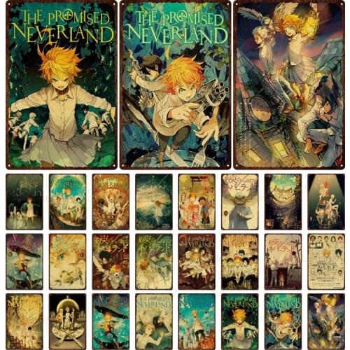 Anime Metal Tin Sign The Promised Neverland Vintage Plaque Oyakusoku No Neverland Iron Plate Decoration Kid Room Wall Stickers