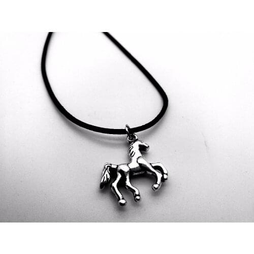 Cute Antique Running Horse Necklace Lucky Cartoon Minimalist Unicorn Rope Leather Necklaces for Animal Jewelry