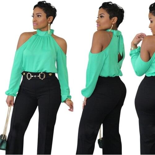 Fashion summer halter sexy long sleeve tee tops lady casual sexy office lady tshirt female clothes DYM-8202