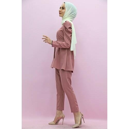 Muslim Women Hijap Dubai Balloon Sleeve Hijab Suit Pink