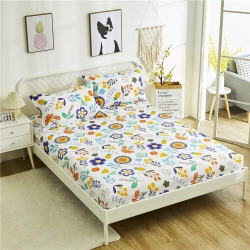 Cartoon Floral Print Mattress Cover for Bed Quilted Fitted Sheet for Single Double Bed XF861-13 (Support Dropshipping)