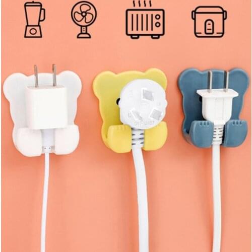 2pcs Cute Bear Wall-mounted Sticker Punch-free Hook Paste Plug Socket Holder Plug Fixing Multifunctional Seamles Hook Holder