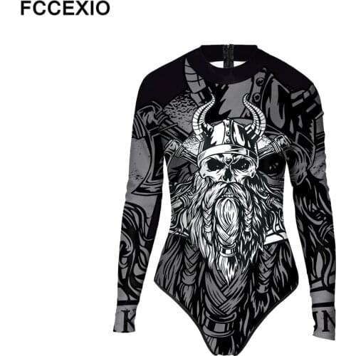 FCCEXIO 2021 Summer NEW Gothic Swimsuit Women Sexy One-piece Swimsear Monokini Evil Skull Printed Female Bathing Suit