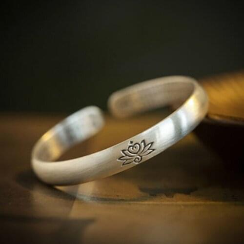 New Lotus Heart Sutra Bracelet Men And Women Ethnic Style Retro Opening Adjust Gift Jewelry Accessories