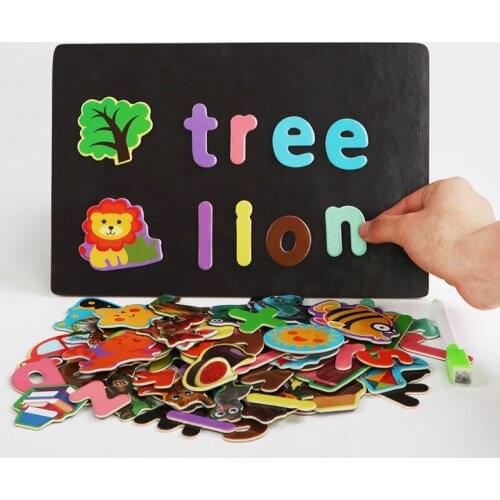 Montessori Educational Wooden Toys Alphabet Animal Cognition DIY Magnetic Board for Children 1 2 4 Years Old Toddler Kids Gift