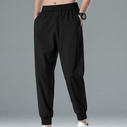 Solid Color Men Pants Straight All Match Elastic Waist Ankle Banded Oversize Pants Sweatpants Streetwear