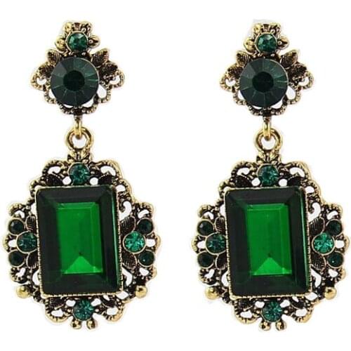 Wholesale Statement Earrings Big Fashion Jewelry 2018 New Trending Alloy Retro Accessories Green Crystal Earrings For Women