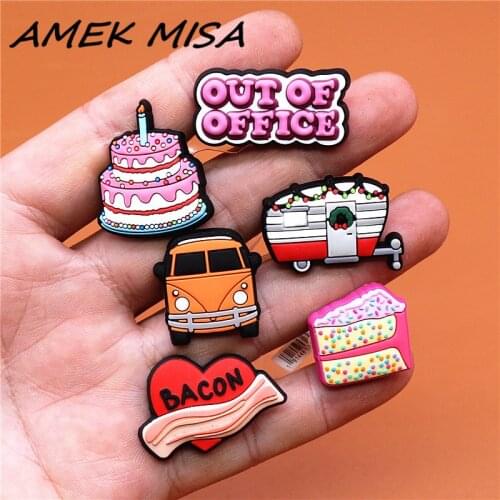 Original PVC Croc Shoe Charms Red Heart Cake Van Ice Cream Cart Slippers Decorations Accessories for Jibz Kids Party Gifts U195