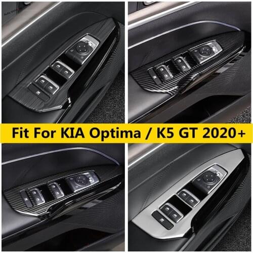 Car Interior Armrest Window Lift Button Panel Decor Cover Trim Carbon Fiber Look Accessories For KIA Optima / K5 GT 2020 2021