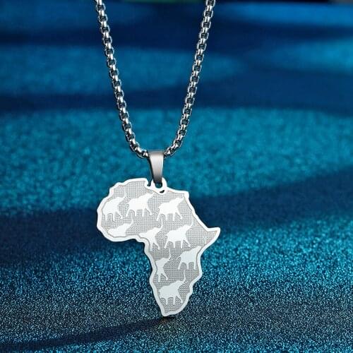 QIAMNI Africa Map Necklace Flag Totem Symbol Animal Elephant Pendant Chain African Maps Choker Ethiopian Jewelry Gift Bijoux