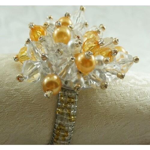 Qn16022501 napkin rings crystal with glass beades, decoration napkin holder