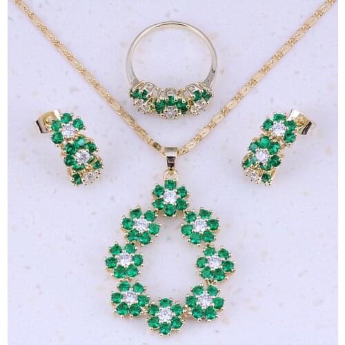 Rare Green Crystal & Cubic Zirconia Yellow Gold Color Flower Jewelry Sets Trend For Women Fashion Jewelry A0011