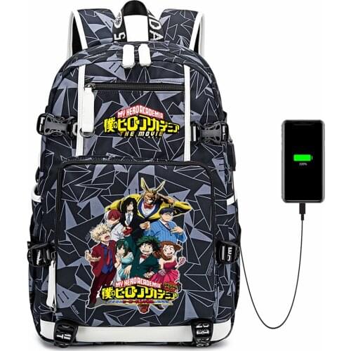 Backpack Anime My Hero Academia Mochila USB Charging School Bag Casual Teenger Oxford Shoulder Travel Bag Laptop Bag Rucksack