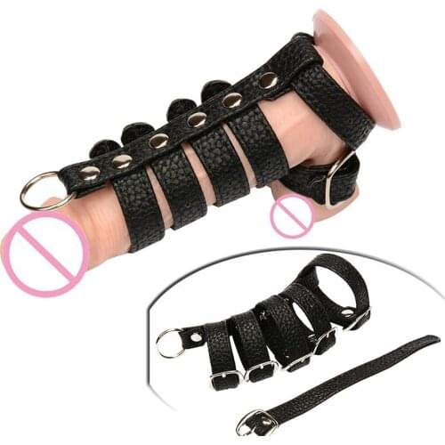 Sex Delay Leather Cock Ring Male penis Cage Penis Harness Sleeves Scrotum ring Male penis lock chastity device Sex Toys for Men