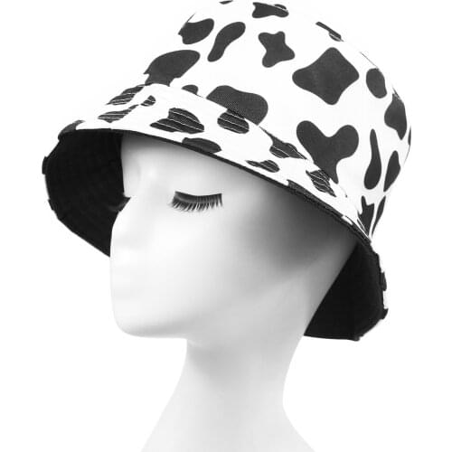 2020 New Girls Cow Print Bucket Hat Women Spotty Dog Printed Fisherman Hat Ladies Sun Protective Hat Animal Summer Hat