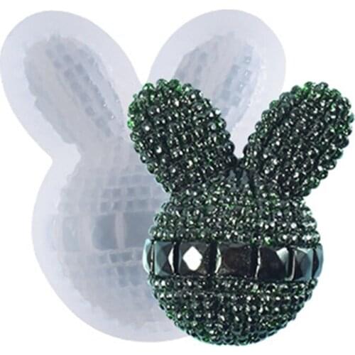 DIY Diamond Rabbit Head Keychain Silicone Epoxy Mold DIY Keychain Pendant Jewelry Crafting Mould for Valentine Gift