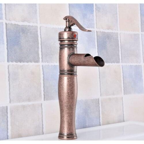 Deck Mounted Single Handle Hole Bathroom Sink Mixer Faucet Antique Copper Hot and Cold Water Mixer Tap Nsf626