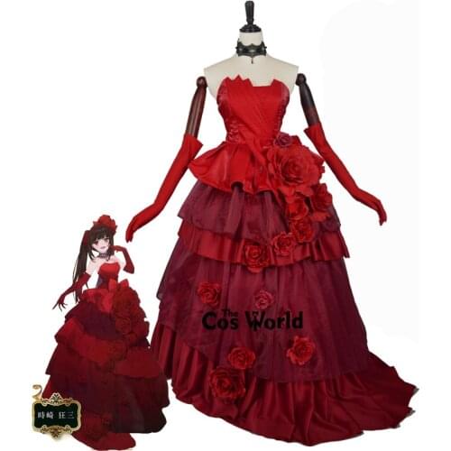 DATE A LIVE Tokisaki Kurumi Red Full Tee Dress Outfit Anime Cosplay Costumes