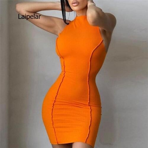 Knitted Sleeveless Tank Summer Dress Women Black Turtleneck Bodycon Sundresses