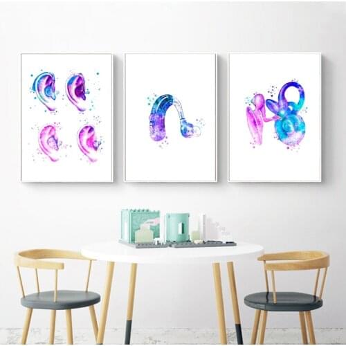Ear Structure Anatomy Poster Binaural Aids Print Watercolor Audiowave Canvas Painting Audiologist Gift Doctor Office Wall Decor