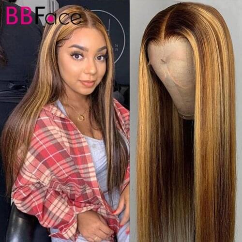 Highlight Colored Human Hair Wigs New T Part Lace Front Human Hair Wigs Malaysian Straight Remy HD Lace Frontal Human Hair Wigs