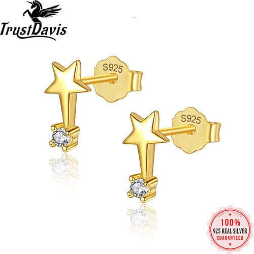ElfoPlataSi Real 925 Sterling Silver Creative Design Star Zircon Stud Earrings Women Simple Cute Student Fine Jewelry Gift L052