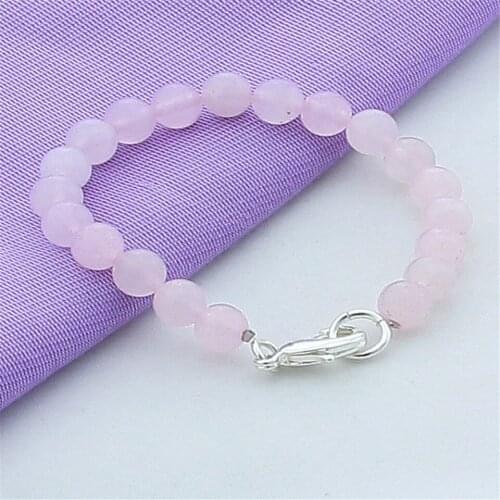 High Quality 925 Silver 8MM Pink Pearl Round Bead Charm Bracelet for Women Men Trendy Fashion Jewelry Engagement Birthday Gift