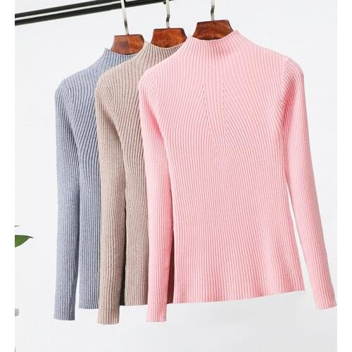 Half Turtleneck Sweater Women And Pullovers Fashion 2020 Autumn Winter Women Knitted Long Sleeve Tops Jumper Pull Femme Clothing