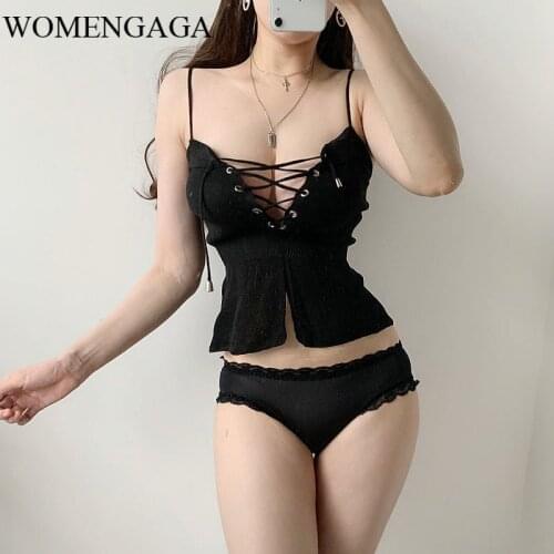 2020 Summer New Sexy Straps Cross Cutout Ruffled Suspenders Knitted Knit Top Sexy & Club Tank Camis Women Tops E171