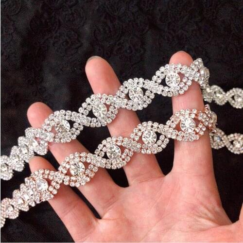 1 Yard Rhinestones Trim Silver Rose Gold Applique Strass Crystal Sewing Crafts Sewing Rhinestones Lace New Arrival 1.5cm