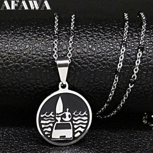 2021 Surf Sea Black Enamel Stainless Steel Pendant Necklace Ocean Waves Chain Necklace Beach Gift for surfers Jewelry N1840S01