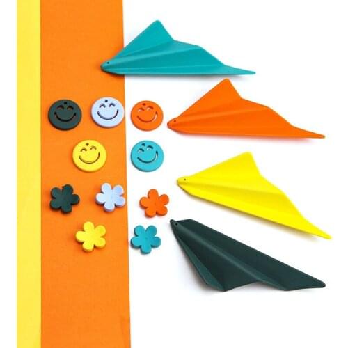 6pcs 2020 Korean Fashion Resin Scrub Paint Paper Pleated Smiley Round Flower Statement Earrings Material Diy Jewelry Making