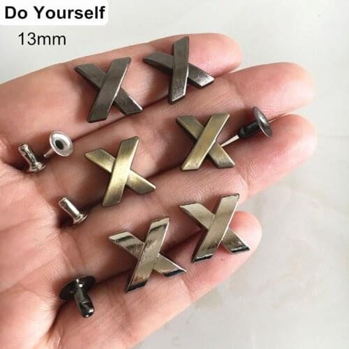 60 Sets Black Gunmetal / Bronze " X " Rivet Studs,13mm Cross Spike Rivets,Jeans / Hats / Boots Decoration Rivets - Free Shipping