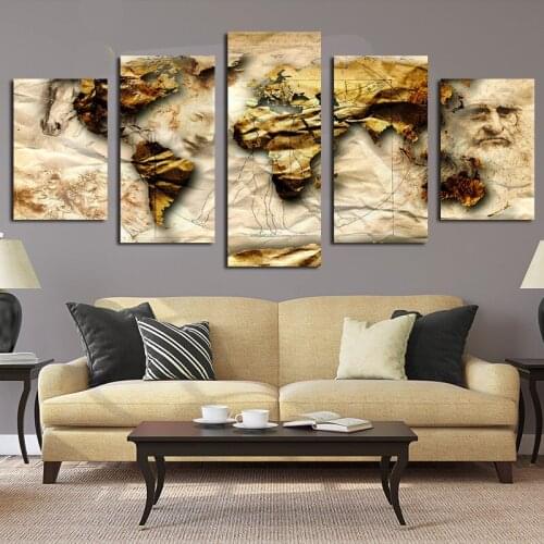 Abstract Canvas Art Painting 5 Pieces World Map Paintings Print On Canvas Wall Art Home Decor Living Room Hotel Hall Decoration