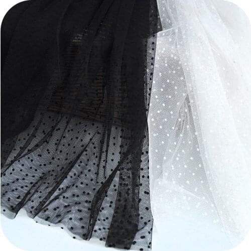 3meters White Black Soft Mesh Fabric Flocking Polka Dots Net Fabric for Dress Tutu Wedding Backdrop Garment Lace Fabric